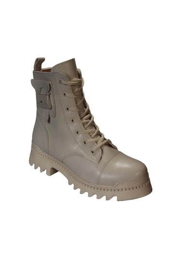 Yazkış Kadın Siyah Ten Cilt Fermuar Bağcıklı 16cm Bilek Uzunlupu Termo Kalın Taban Postal Bot 001