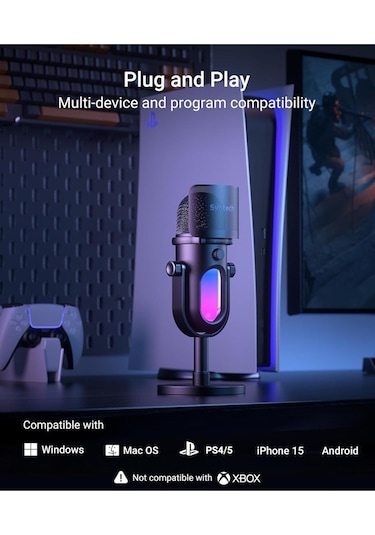 Glowmic Usb Gaming Mikrofon Rgb, Pc Ve Ps5 Uyumlu, Yayın Ve Podcast İçin