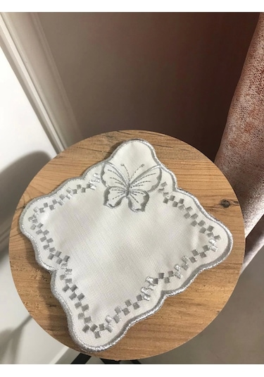 Nivemeshome Kelebek Gümüş Kare 6 Adet Keten Kokteyl Peçetesi Kahve Yanı Sunumluk Gümüş