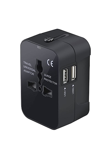 Taşınabilir Çok Fonksiyonlu Çift Usb Bağlantı Noktaları Küresel Evrensel Seyahat Duvar Şarj Cihazı Güç Soketi, İpad, İphone, Galaxy, Huawei, Xiaomi, Lg, Htc Ve Diğer Akıllı Telefonlar İçin, Şarj Edilebilir Cihazlar Siyah