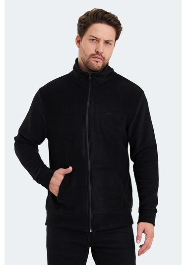 Slazenger Sansa Erkek Fermuarlı Dik Yaka Cepli Siyah Polar Siyah