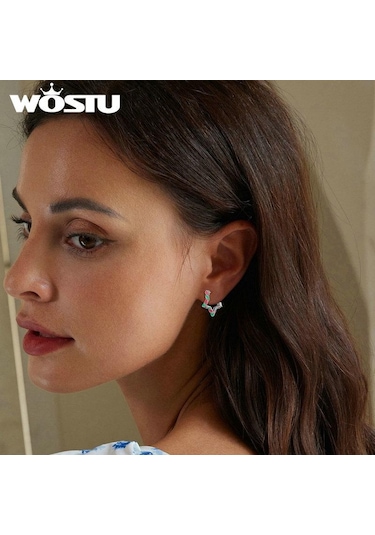 Wostu 925 Ayar Gümüş Yıldız Şekli Kulak Tokaları Renkli Emaye Halka Küpeler Kadınlar İçin Noel Güzel Takı Hediye