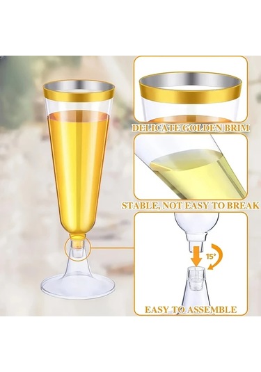 Willowhaven Silvery Frame 50 Adet 140ml Premium Altın Kenarlı Şampanya Bardakları