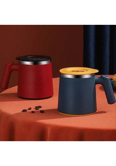 Kırmızı 420 Ml Su Bardağı Haşlanma Önleyici Sızdırmaz Kapaklı Kahve Paslanmaz Çelik Yalıtımlı Isı Bardaklar