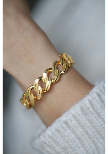 14 Ayar Altın Kalın Cimarlı Kalemli Gurmet Kelepçe Klp24353 Sarı Altın