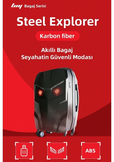 Led Ekranlı Akıllı Valiz Telefon Kontrollü, Sert , 57 X 37 X 22 Cm Seyahat Valizi Siyah