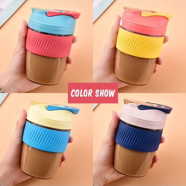 Fortunelane 600ml Sızdırmaz, Isıya Dayanıklı Silikon Kaplı Seyahat Kahve Bardak Sarı, Sağlam Design Sarı