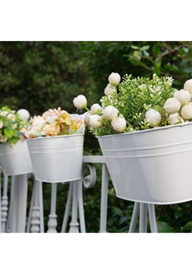 Asılı Çiçek Saksıları, Korkuluk Balkon Bahçe Ev Dekorasyonu İçin Metal Demir Duvar Çiçek Saksıları Beyaz 3 Adet