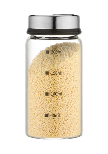 Jms Paslanmaz Çelik Kapaklı Cam Baharat Şişesi Ölçekli 200 ML Şeffaf
