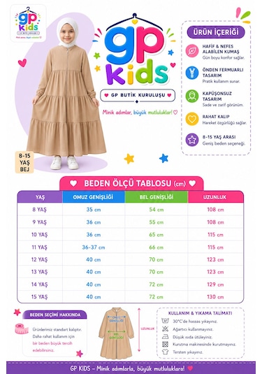 Gp Kids 3 Kat Büzgülü Çocuk Ferace Açık Gri