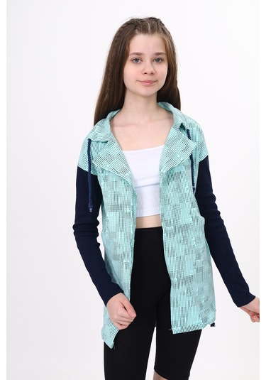 Toontoy Kız Çocuk Komple Baskılı Hırka Su Yeşili