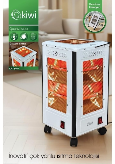 Kiwi Kht-8407 Quartz Isıtıcı 5 Yönlü Isıtma & Enerji Tasarruflu Kuvars Tüp & Taşınabilir Tasarım