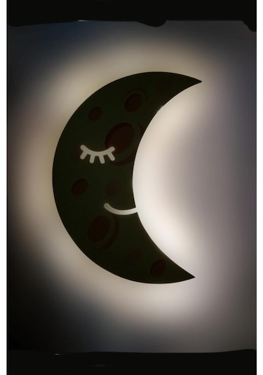 Çocuk Odası Bebek Odası Led Işıklı Ay Baskılı Mdf Duvar Süsü