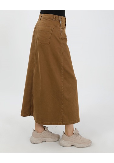Vellichor Bağcık Detaylı Denim Etek- Camel Çok Renkli