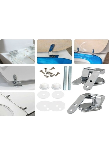 Konesam Banyo Çinko Allyuminyum Tuvalet Kapağı Menteşeleri, Vida Parçaları İle Tam Set Tuvalet Aksesuarı GÜMÜŞ