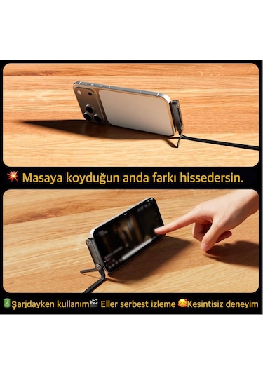Basemo En Güçlü Type-C den Type-C 240Watt Güçle Super Hızlı 480Mps Veri Aktarımı Hem Stant Hem Extra Dayanıklı Şarj Kablosu Birarada E-Marker PD