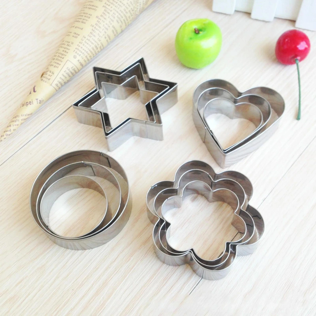 Youtek 12'li Paslanmaz Çelik Kek, Kurabiye, Tatlı Kalıbı Seti - Yeniden Kullanılabilir, Dayanıklı, Hamur Ve Sebze Kesme Baking Aracı Gümüş