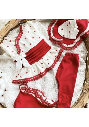 Dantel Yaka 10 Parça Kız Bebek Hastane Çıkışı Kutulu Kırmızı