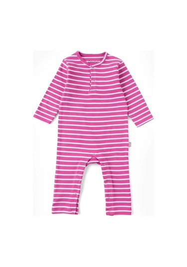 Boumini Bebek Uzun Kollu Çıtçıtlı Tulum Çizgili Fuşya-fuşya Fuşya