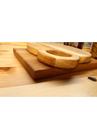 Meşe Ağacı Doğal Ahşap  Kesme Sunum Tahtası 2' Li Set