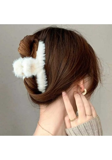 Peluş Yumuşak Tüylü Mandal Toka Beyaz