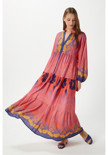 Modest Kadın Clara Pembe %100 Viskon Maksi Boy Uzun Elbise