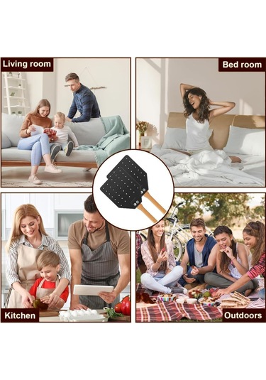 Teltree 2 Adet Siyah Deri Ve Ahşap Uçlu Dayanıklı Sinek Vurmaca - El Tutması Kolay Ve Uç Uzun Siyah