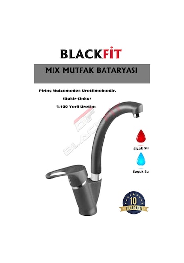 Mat Siyah Mix Eviye Bataryası Çift Çıkışlı Aç Kapa Mutfak Bataryası Siyah