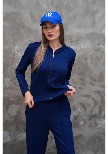 Elaxi Modal Kumaş Slim Fit Kapüşonlu İkili Takım Lacivert