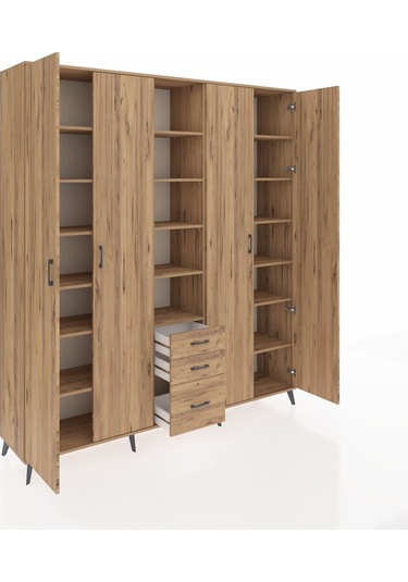 Hyperion Dolap 17 Raflı 3 Çekmeceli 4 Kapaklı 220x44x243 Çam-çam/çam Atlas Çam/atlas Çam