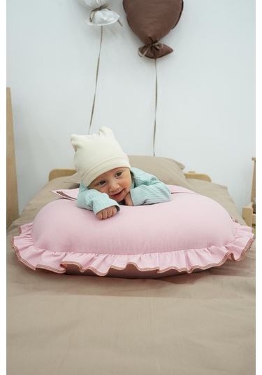 Mordesign Fırfırlı Emzirme Yastığı, Bebek Destek Minderi, Hamile Yastığı, Pamuk Kumaş, Ruffle Seri, Pudra Zg10201