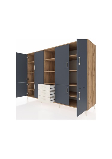 Kronos Dolap 11 Raflı 3 Çekmeceli 8 Kapaklı 220x59x163 Çam-antras Çam-antrasit/aytaşı