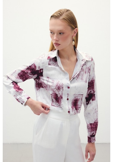 Sateen Desenli Klasik Gömlek - Bordo-136291 Bordo