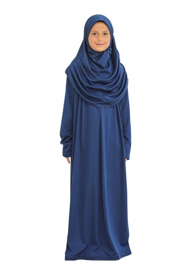 İki Parça Çocuk Elbisesi Seti Eşarp İle Takım Lacivert