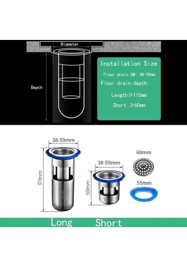 Joyhub Mingjin Shop2 Tip 1 Stili Yer Sifonu Çekirdek Paslanmaz Çelik Deodorant Böcek Geçirmez Banyo Derin Su Mühür U Tipi Tuvalet Kanalizasyon Lavabo Anti-koku Kapağı I4v9hb Renkli Çok Renkli