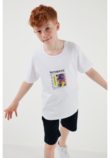 Lela Pamuklu Regular Fit Bisiklet Yaka Şortlu Alt-Üst Erkek Çocuk Takım 6212011 Beyaz