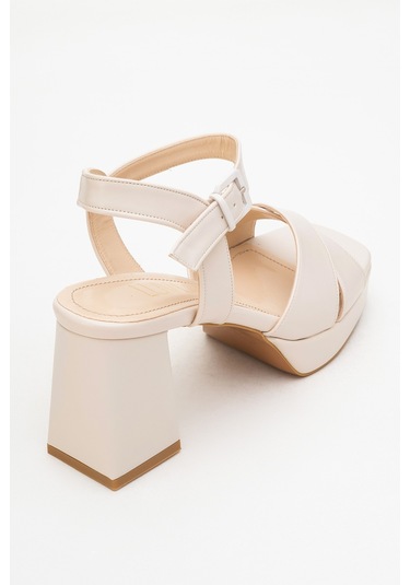 Lisbon Bej Cilt Çapraz Bantlı Kadın Platform Topuklu Ayakkabı BEJ CILT