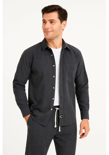 Erkek Kadife Oversize Takım - Gömlek Ve Pantolon İkili Set Füme Corduroy Şıklığı, Rahat Ve Zarif Duruş Yumuşak Dokulu Kadife Kumaş, Düğmeli Gömlek Üst Ve Lastikli Pantolon Alt Parça İle Gün Boyu Konfor- Füme Çok Renkli