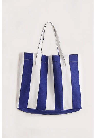 Kadın Kanvas 2 Cepli Günlük Renkli Plaj Omuz Çantası Mavi Karışık Renk