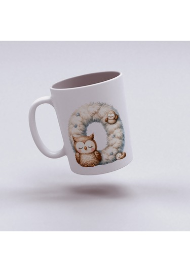 O Harfi Tasarım Bardak, Sevimli Hayvan Temalı Harf Bardağı Beyaz