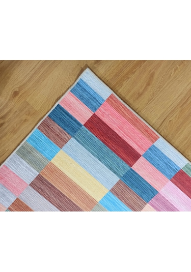 Modern Renkli Blok Desenli Geometrik Halı - 12439ou Pembe