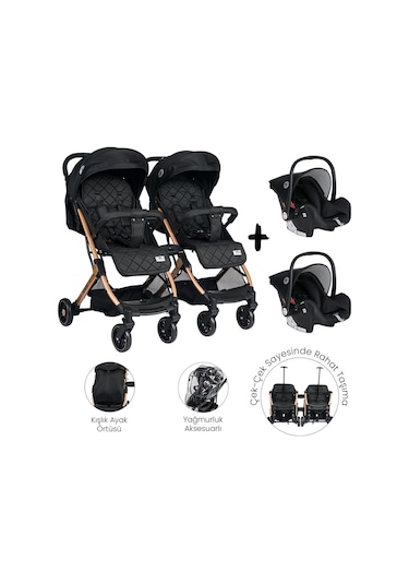 Lorelli Fiorano Kabin Set İkiz Bebek Arabası - Black