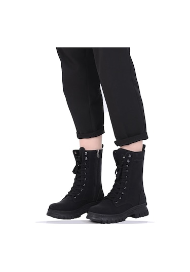 Mp 242-2212zn Siyah Kadın Kışlık Düz Postal Bot Ayakkabı 001