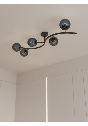 Noria Modern Siyah Metal Gövdeli 5 Li Füme Cam Küre Avize