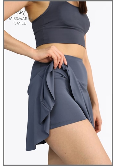 Antrasit Şortlu Etek Yüksek Bel Skirt With Shorts Casual Beachwear Tennis 110101 Antrasit
