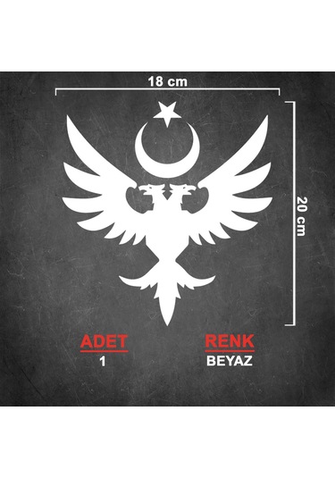 Ay Yıldız Çift Başlı Kartal Sticker - 18cmx20cm - Beyaz
