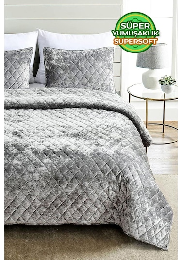 Evlen Home Kapitone Kadife Yatak Örtüsü Seti Tek Kişilik Supersoft 2 Parça Yumuşak Elyaf Dolgulu