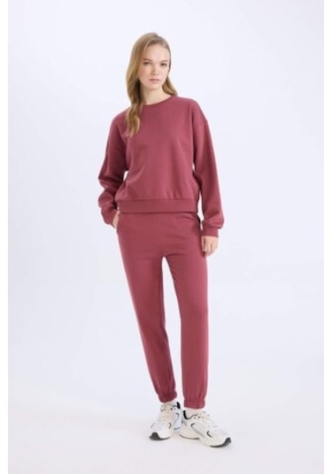 Defacto Regular Fit 2li Takım Kalın Bisiklet Yaka Sweatshirt Esnek Belli Jogger Eşofman Altı D8022axnsbr26 Bordo