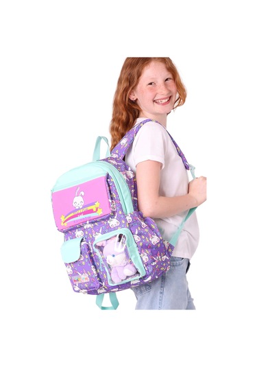 Elatae Su Geçirmez Kumaş Kız Çocuk Çok Gözlü Ortopedik Sırt Okul Çantası L5242 Lila