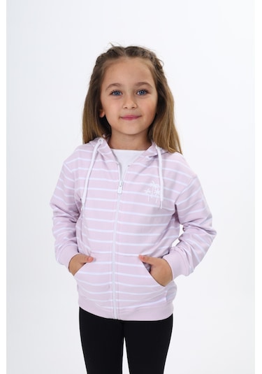 Toontoy Kız Çocuk Baskılı Hırka Açık Lila